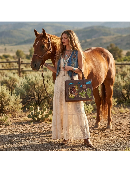 American Darling Handbags - American Darling Lucky leather Horseshoe Western Tote Bag